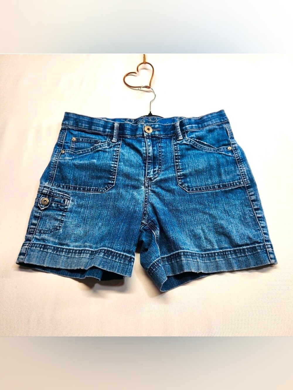 ⭐️Gloria Vanderbilt SAMMY Denim Cargo Shorts Size 8 Missy Blue Medium Wash Y2K